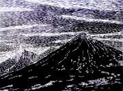 Guadalupe del Valle, AGUA VOLCANO, Xylography Artist proof. 40 x 50 cm. 2017