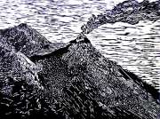 Guadalupe del Valle, Pacaya Volcano, Xylography Artist proof. 40 x 50 cm. 2017